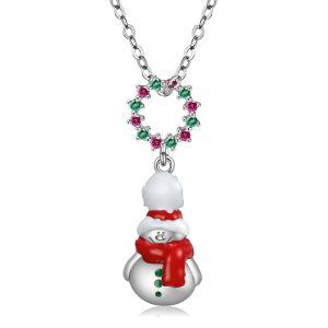 Sterling Silver Enamel Snowman Pendant Necklace -5