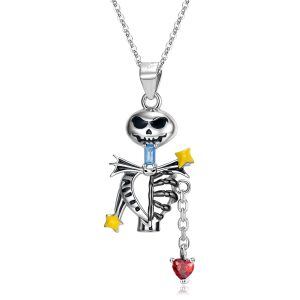 Sterling Silver Bone Skull Pendant Necklace-0