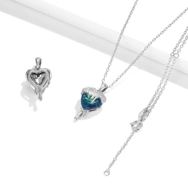 Sterling Silver Blue Heart Pendant Necklace-3