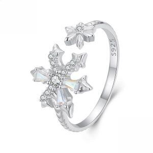 Sterling Silver Snowflake Adjustable Rings-0