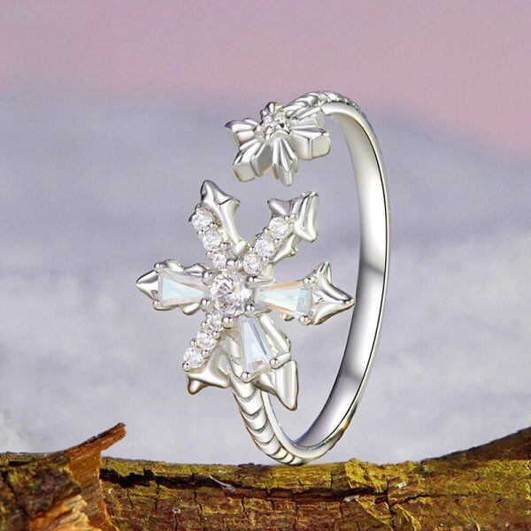 Sterling Silver Snowflake Adjustable Rings-1