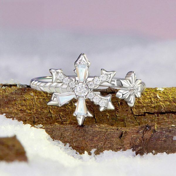 Sterling Silver Snowflake Adjustable Rings-2