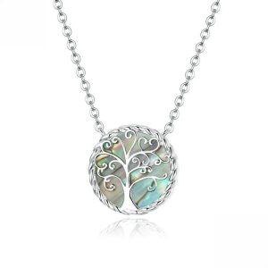 Sterling Silver Abalone Shell Tree of Life Pendant Necklace-0