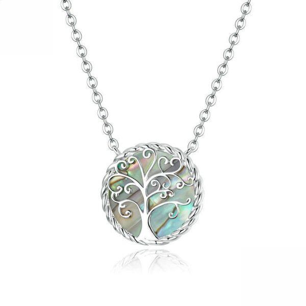 Sterling Silver Abalone Shell Tree of Life Pendant Necklace-0