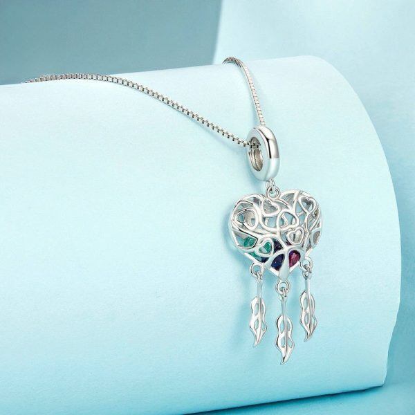 Sterling Silver Tree of Life & Dream Catcher Pendant Necklace-1