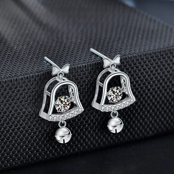 Sterling Silver Moissanite Christmas Bell Stud Earrings-1