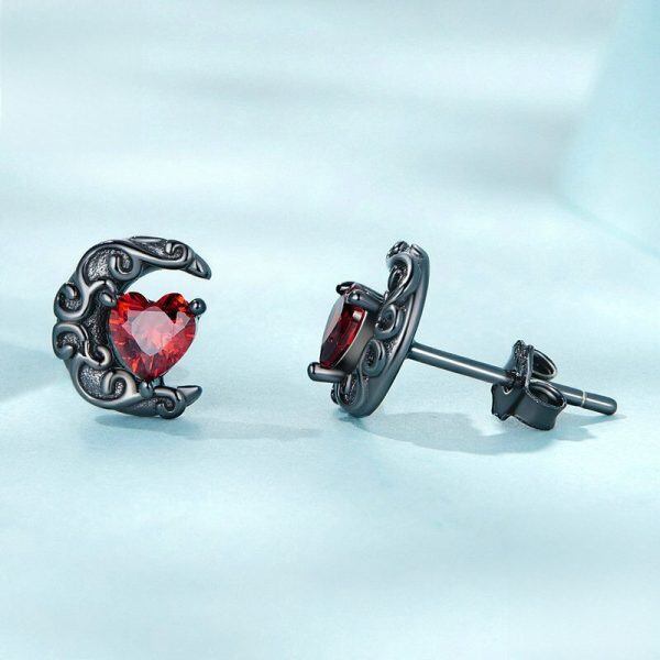 Sterling Silver Gothic Moon Stud Earrings-1