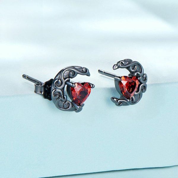 Sterling Silver Gothic Moon Stud Earrings-4