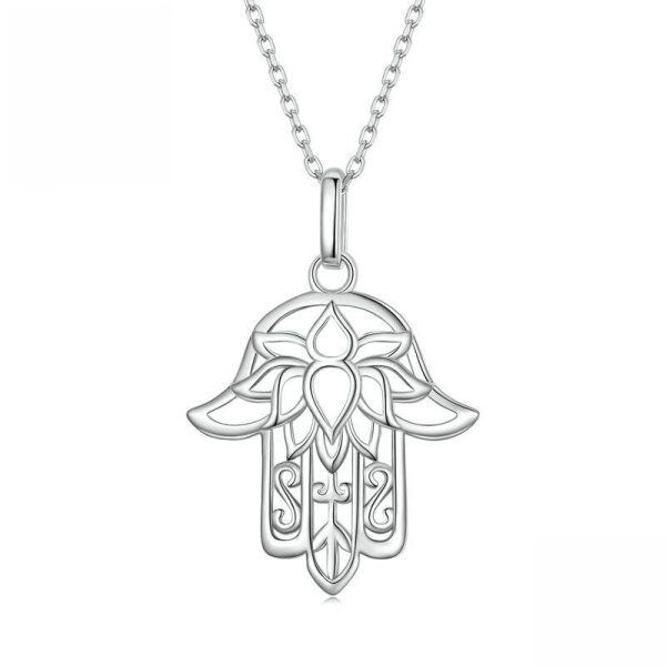 Sterling Silver Hand of Fatima Pendant Necklace-0