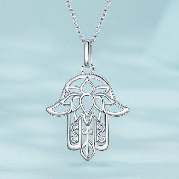 Sterling Silver Hand of Fatima Pendant Necklace-1