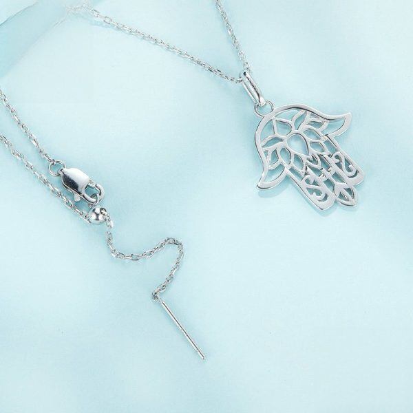 Sterling Silver Hand of Fatima Pendant Necklace-3