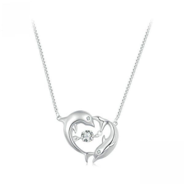 Sterling Silver Dolphin Pendant Necklace-0