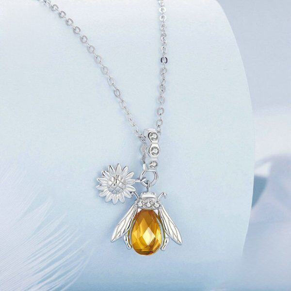 Sterling Silver Bee Sunflower Pendant Necklace -1