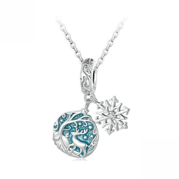 Sterling Silver Reindeer Snowflake Pendant Necklace-0