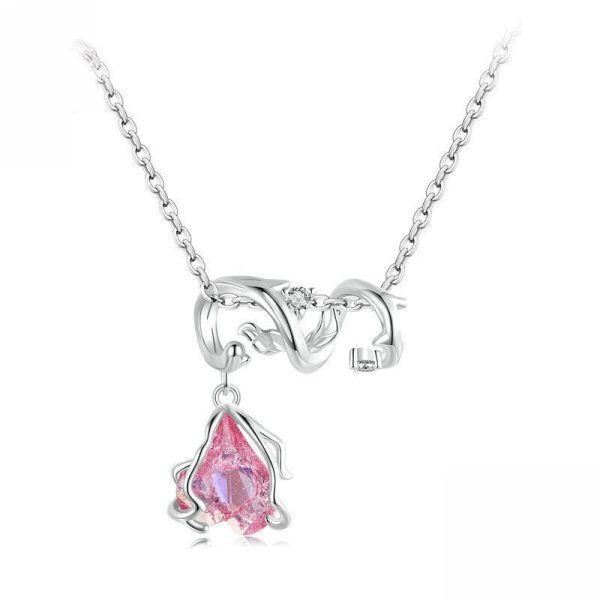 Sterling Silver Pink Rose Pendant Necklace-0