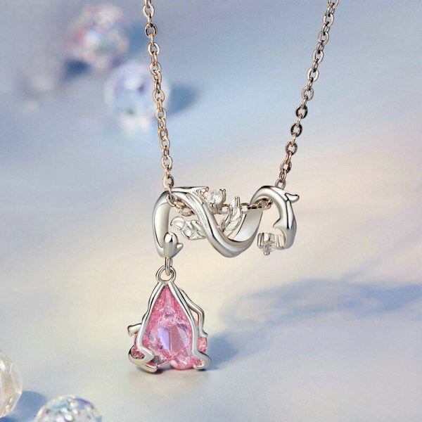 Sterling Silver Pink Rose Pendant Necklace-1