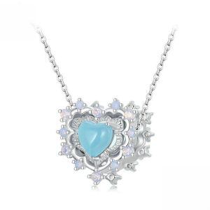 Sterling Silver Opal Heart Pendant Necklace-0