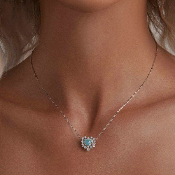 Sterling Silver Opal Heart Pendant Necklace-1