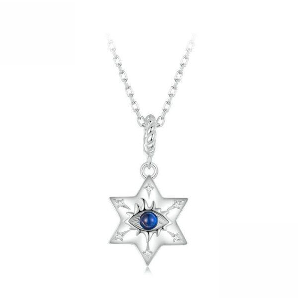 Sterling Silver Star Evil Eye Necklace Pendant Necklace-0