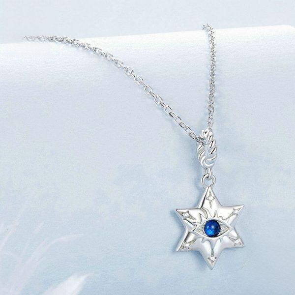 Sterling Silver Star Evil Eye Necklace Pendant Necklace-1