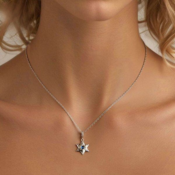 Sterling Silver Star Evil Eye Necklace Pendant Necklace-3