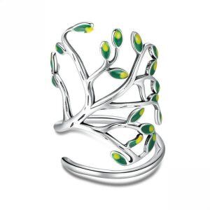 Sterling Silver Enamel Tree of Life Eternity Rings-0