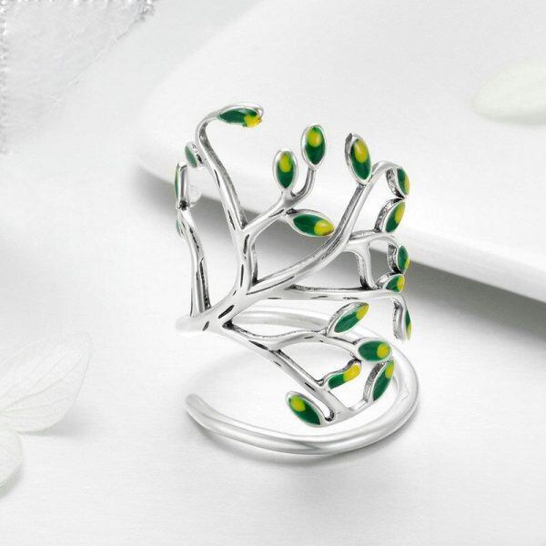 Sterling Silver Enamel Tree of Life Eternity Rings-3