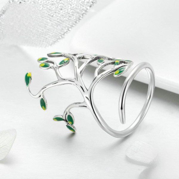 Sterling Silver Enamel Tree of Life Eternity Rings-4