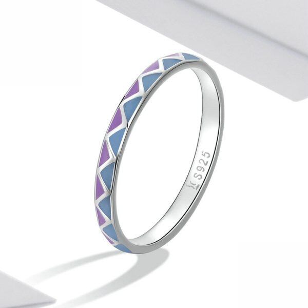 Sterling Silver Colorful Enamel Triangle Stacking Rings-1