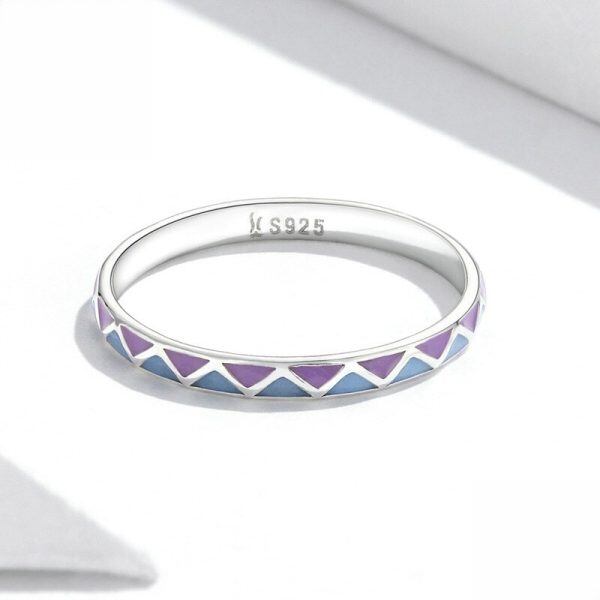 Sterling Silver Colorful Enamel Triangle Stacking Rings-3