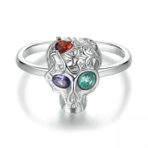 Sterling Silver Gothic Engraved Skull Adjustable Rings-0