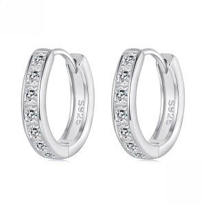 Sterling Silver Square Cubic Zirconia Hoop Earrings-0