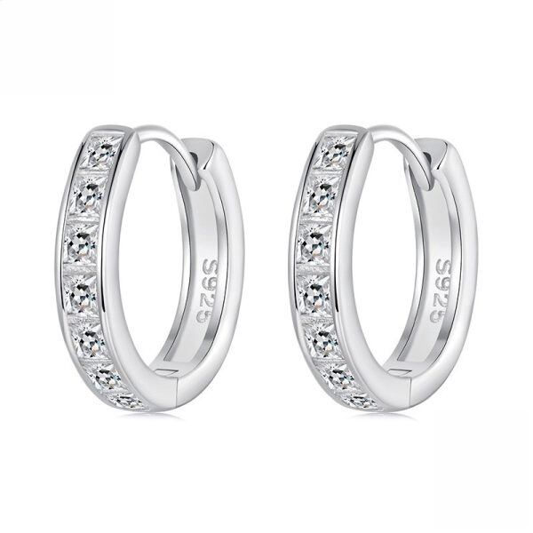 Sterling Silver Square Cubic Zirconia Hoop Earrings-0