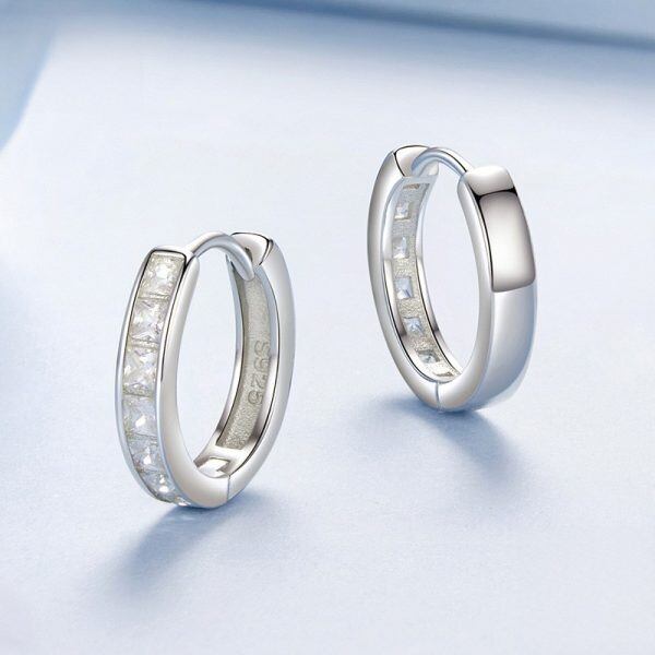 Sterling Silver Square Cubic Zirconia Hoop Earrings-1