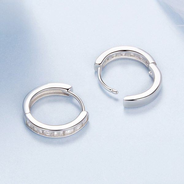 Sterling Silver Square Cubic Zirconia Hoop Earrings-2