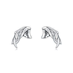 Sterling Silver Oxidized Wing Stud Earrings-0