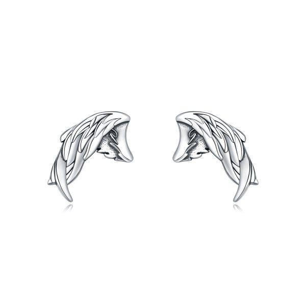 Sterling Silver Oxidized Wing Stud Earrings-0