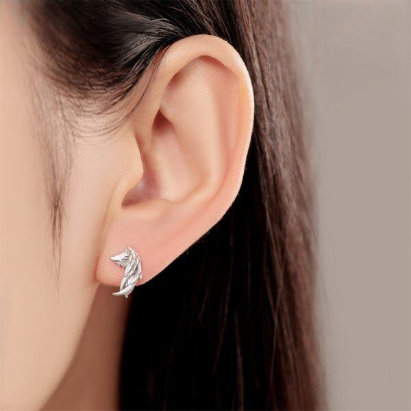 Sterling Silver Oxidized Wing Stud Earrings-2