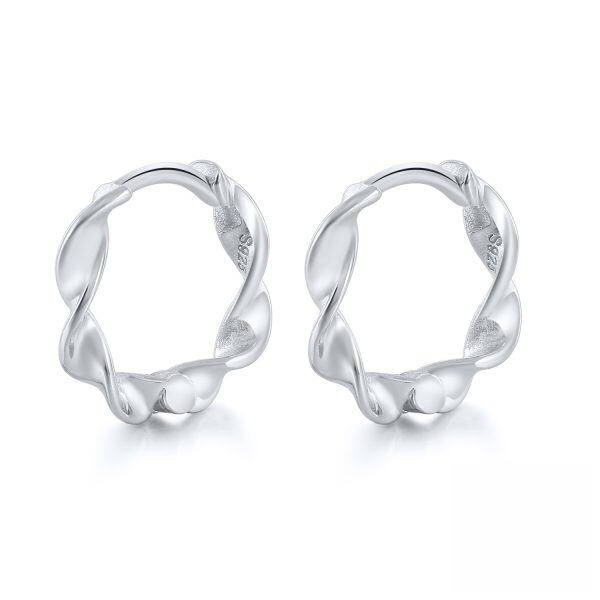 Sterling Silver Twisted Hoop Earrings-3