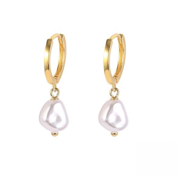 Sterling Silver Baroque Pearl Hoop Earrings-0