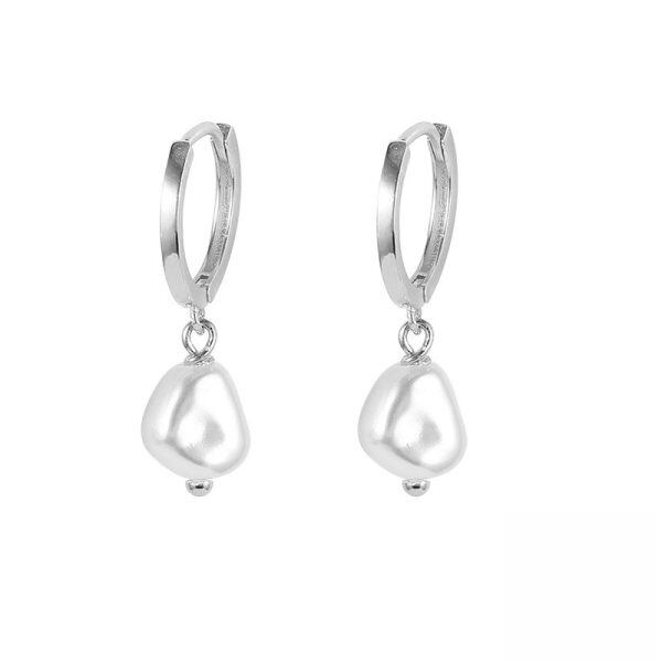 Sterling Silver Baroque Pearl Hoop Earrings-1