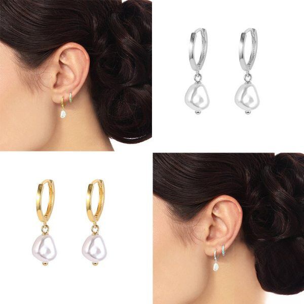 Sterling Silver Baroque Pearl Hoop Earrings-2