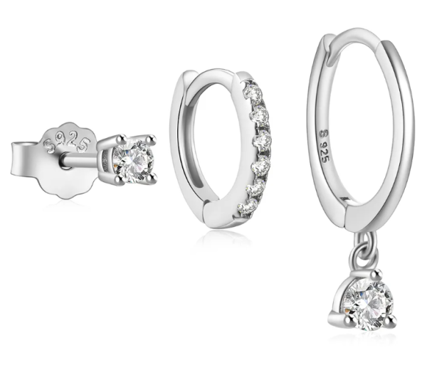 Sterling Silver Shining CZ Hoop Earrings -1