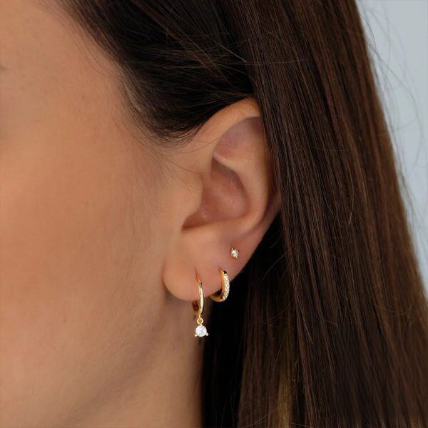 Sterling Silver Shining CZ Hoop Earrings -3