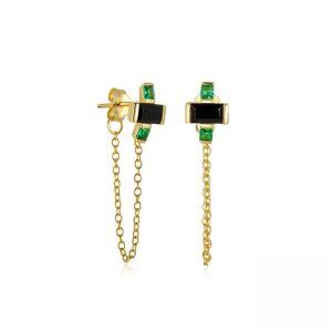 Sterling Silver Colorful CZ Tassel Jacket Earrings-0