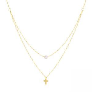 Sterling Silver Double Layer Cross Pendant Necklace-0