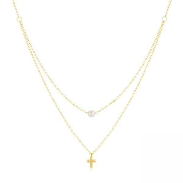 Sterling Silver Double Layer Cross Pendant Necklace-0