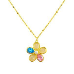 Sterling Silver Chalcedony Flower Pendant Necklace-0