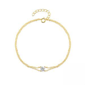 Sterling Silver Sparkling CZ Double Chain Bracelet-0