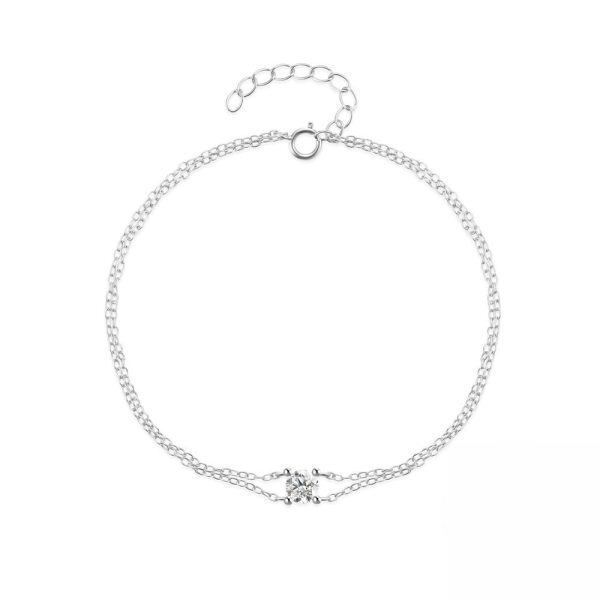 Sterling Silver Sparkling CZ Double Chain Bracelet-2